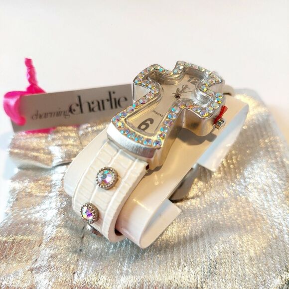 Charming Charlie Ivory Geneva Cross Quartz Watch w/ Crystal Accents - 9" Band - Picture 2 of 6